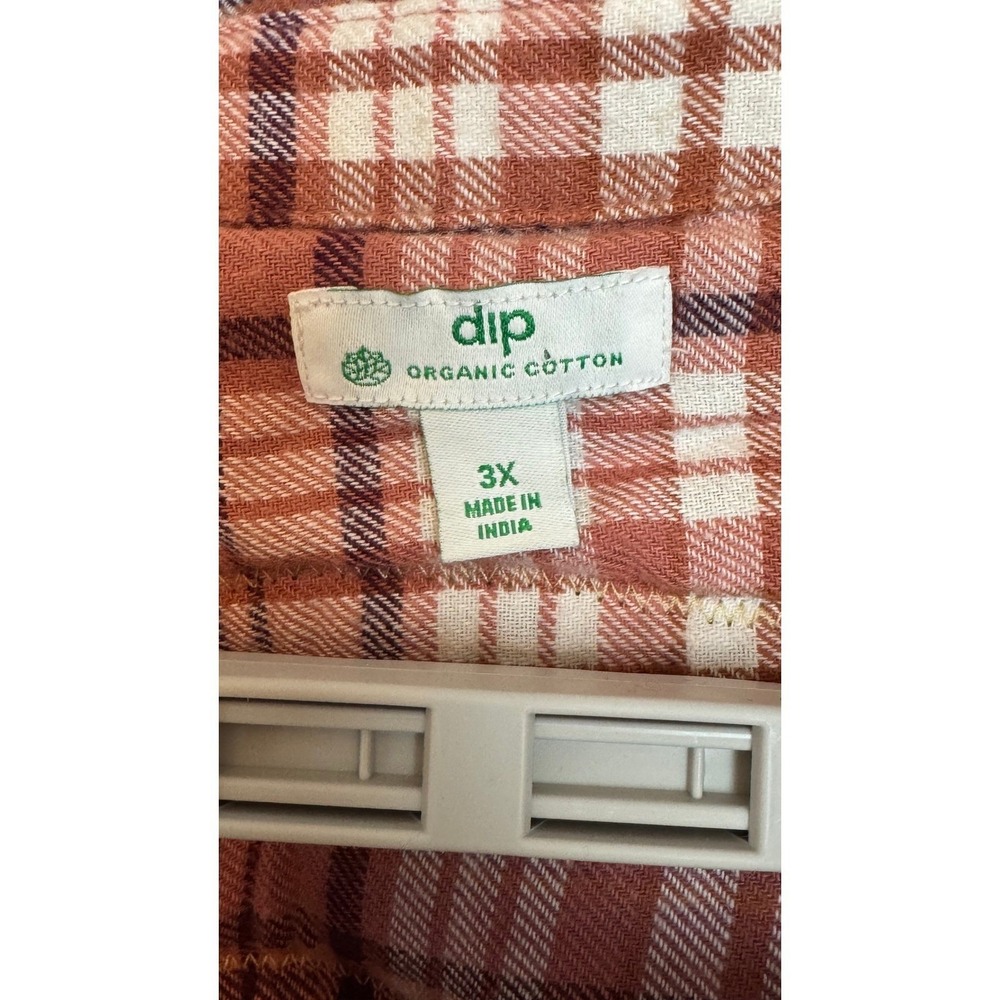 women's 100% Organic Cotton Plaid Shirt 3X Pink Floral Embroidery - Picture 8 of 9
